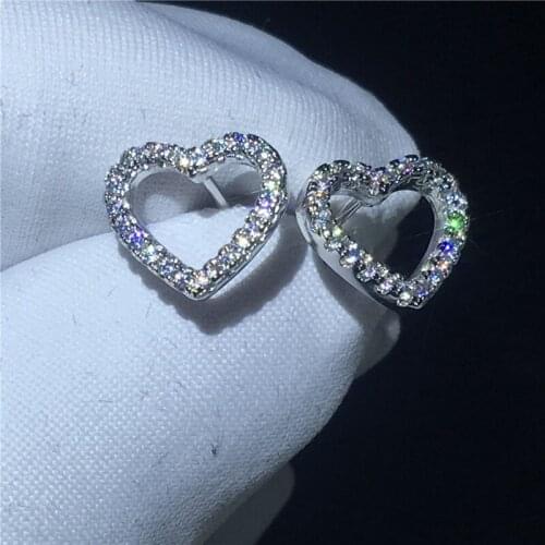 Handmade Heart Shape Earring 925 Sterling silver 5A zircon Cz Engagement wedding Stud Earrings for women Party Gift
