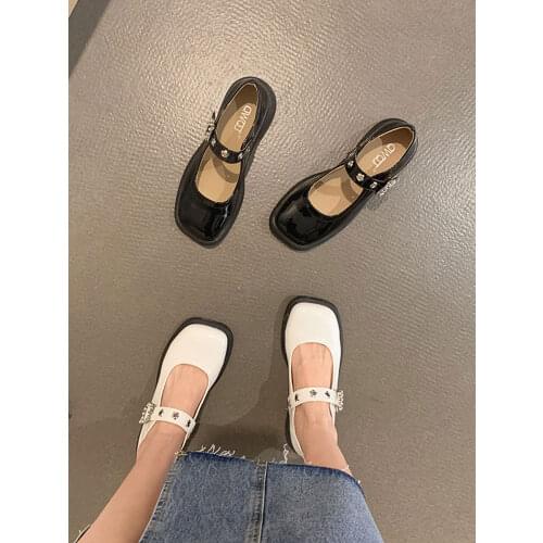 Womens Shoes Mary Jane 2021 New Spring and Autumn Shallow Mouth Thick Heel Non-slip Fashion Retro Leather Shoes
