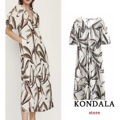 Za 2021 Vintage Linen Pleated Dress Women Short Puff Sleeve V Neck Backless Midi Dress Office Lady Summer Elegant Vestidods