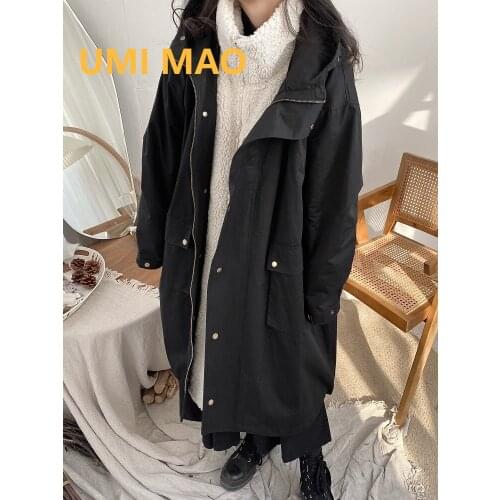 UMI MAO Lamb Wool Winter Mid-length Black Cotton-padded Niche New Style Over-the-knee Womens Thick Padded Jacket Coat