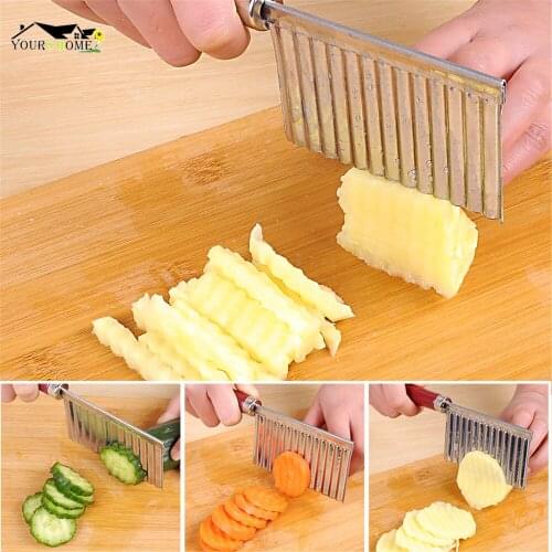 1Pcs Potato French Fry Cutter Stainless Steel For Fries Serrated Blade Chip Easy Slicing Banana Fruits Potato Wave Barware