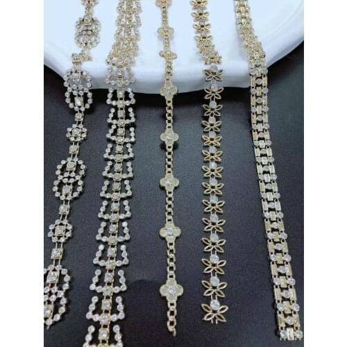 1Yard Rhinestone Plastic Chain Plated Gold Silver Sew On Trim for DIY Wedding Costume Applique Jewelry Craft Accessories