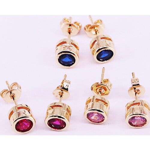 10Pairs High Quality New Popular Zircon CZ Round Stud Earring Fashion Gold Jewely
