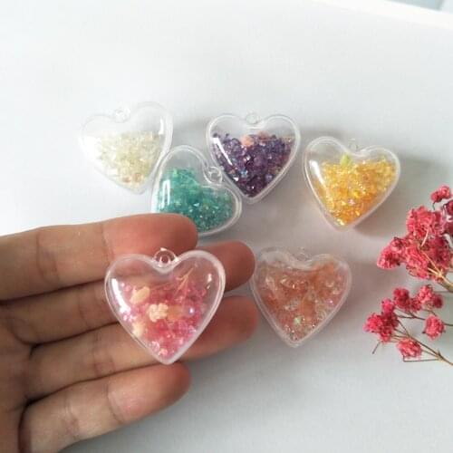 10pcs Heart Shape Acrylic Charms 3D Pendants Dried Flower Rhinestone In Ball Floating DIY Earring KeyChain Jewelry Making YZ592