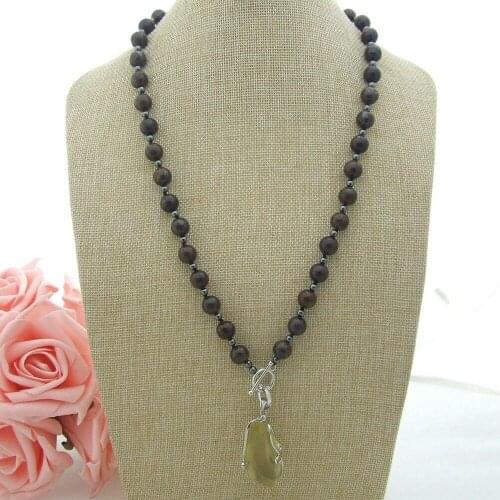 25'' 10mm Bronzite round Necklace Faceted Lemon crystal faceted nugget Pendant necklace for women