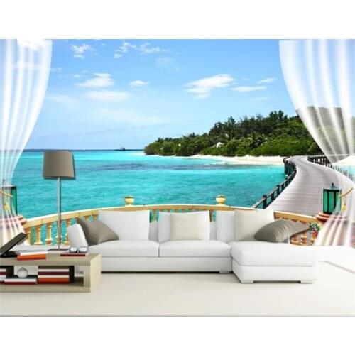 3D Mural For Living Room Custom Any Size Mural Wallpaper Sea Shore Boardwalk TV Background Wall Mural 3D Wallpaper