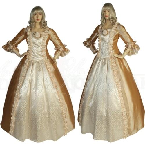 Tailored!Elegant Gold Satin Printing Duchess Queen 17 century regency Renaissance Gothic Theater medieval Gown Ball dress HL-195