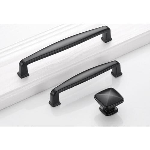 Aluminum alloy Kitchen Cabinet Handles and Knobs Concise Black Door Handle Wardrobe Cabinet Drawer Door Knobs 96mm/128mm