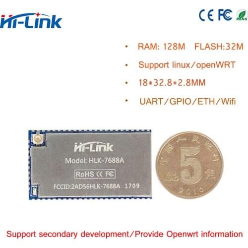 Free shipping hot sale 20pcs/lot HLK-7688A AURT wireless WIFI Module RS232 RS485 MT7688AN Chip Support Linux /Openwrt using IOT