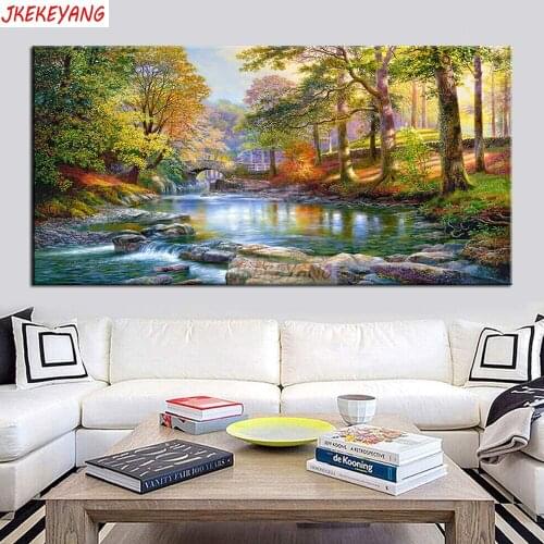Large 5D Diy diamond painting River autumn landscape Diamond Mosaic Rhinestone Embroidery cross stitch Y3627