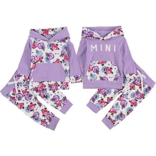 Citgeett Spring 2Pcs Toddler Baby Girls Boys Autumn Outfits Floral Letter Print Long Sleeves Hoodie + Waist Pants Suit Set
