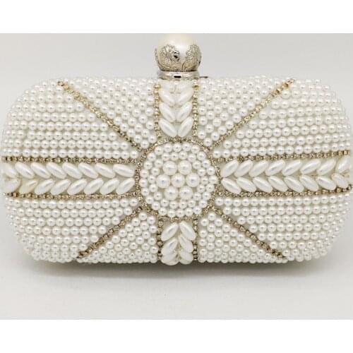 Boutique De FGG Elegant Women Wthie Evening Bags Bridal Wedding Beaded Clutch Purses Party Dinner Handbag