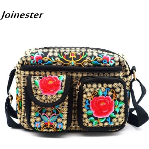 Ethnic Women Messenger Bags Floral Embroidered Canvas Corssbody Bag Girls School Satchels Ladies Shoulder Bag Purses and Clutch