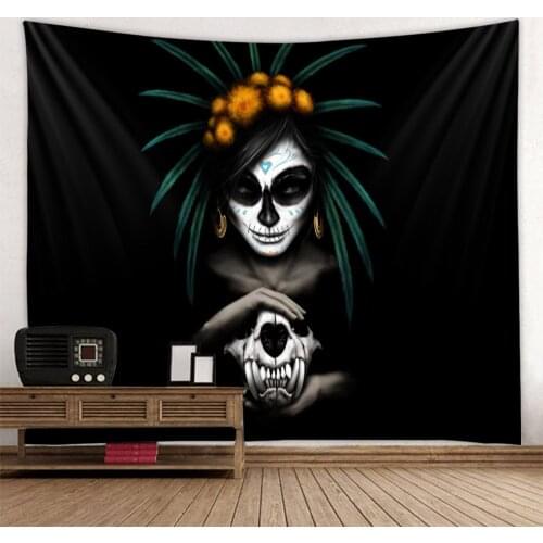 Witch skull polyester printing tapestry background decorative cloth factory direct sales can be customized