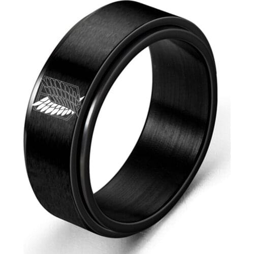 8mm Attack on Titan Black sliver Stainless Steel Ring Wings Of Liberty Flag Finger Rings For Men Women Jewelry Anime Fans