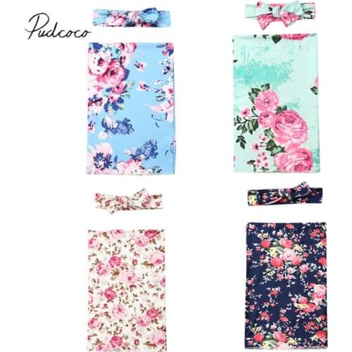 2019 Baby Bedding Clothing Newborn Infant Baby Floral Snuggle Swaddling Wrap Blanket Sleeping Bag Swaddle Headband 2Pcs Sets