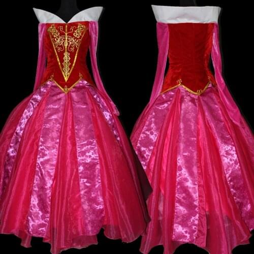 Sleeping Beautiful Girl Cosplay Princess Aurora Costume Adult Women Stage Performance Dress Fancy Halloween Red Party Gown