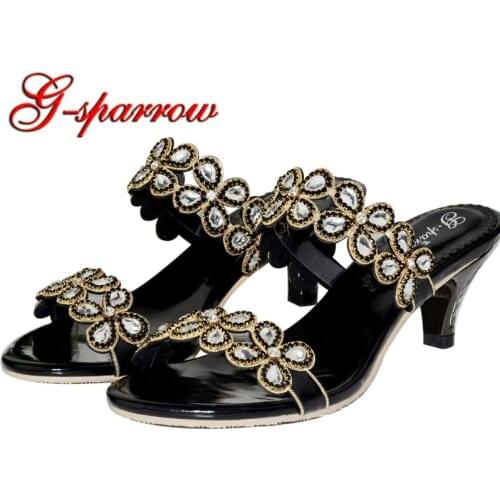 Black Color Summer Slippers Stiletto Heels Kitten Heel Sandal Mother Birthday Party Shoes Evening Party Club Shoes