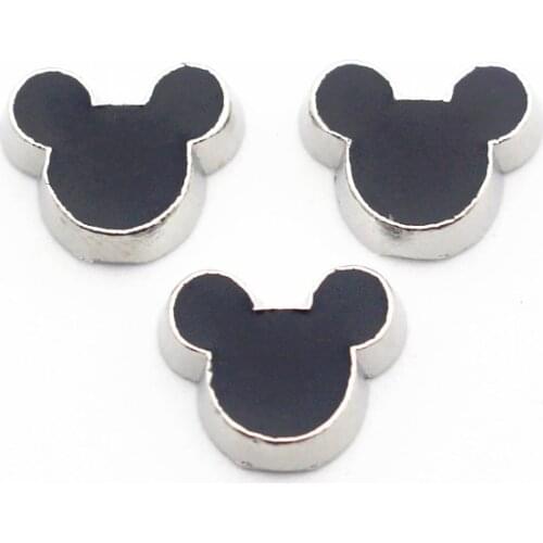 Hot Sale 10pcs/lot Metal Enamel Black Mickey Head Floating Charms For Living Glass Memory Floating Lockets Bracelet Jewelry