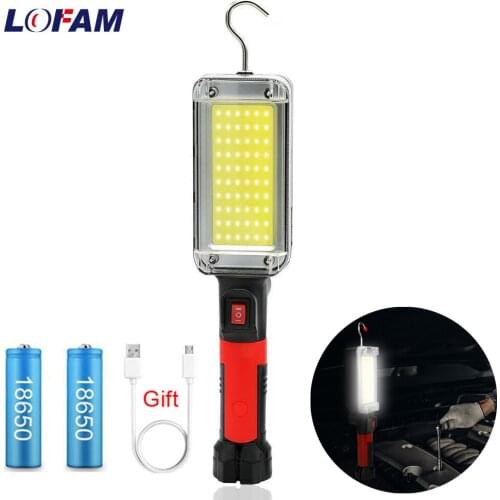 LOFAM Portable LED COB Work Light Torch Floodlight with Hook Clip USB Charge Power by 18650 Battery Magnetic Flashlight Lantern