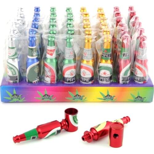 48 Pcs/lot Mini Beer Bottle Metal Smoking Pipe Creative Tobacco Holder Herb Pipes Smoking Accessories Gadgets for Men Gift