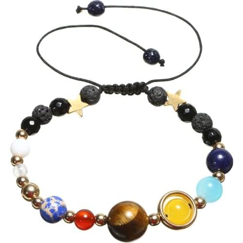 Trendy Unisex Adjustable Universe Galaxy Beaded Bangles Planets Solar System Star Bracelet Creative Jewelry Gifts For Men Women