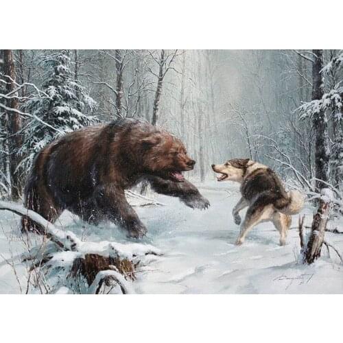 Bear and Wolf in the Snow Animal Needlework,Cross stitch kits Stylish for Embroidery,Crafts Art 14CT DIY Handmade Decor