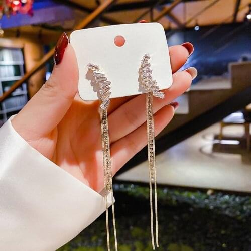 New 2020 fashion fresh shiny crystal Women earrings temperament contracted long tassel fine lovely Drop earrings Jewelry