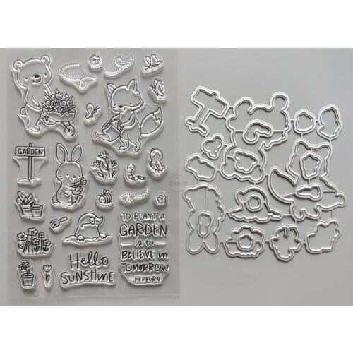 2021 New Little Bear Bunny Clear Stamps and Metal Cutting Dies DIY Scrapbooking Embossing Album Seal Template Punch Stencils