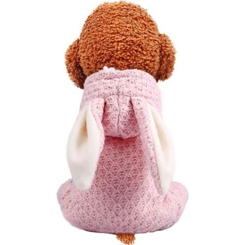 Pet Jumpsuit For Autumn Winter Cotton Padded Dog Clothes Wool Rabbit Ears Decor 4 Legged He