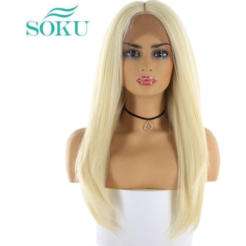 SOKU Synthetic Lace Front Wigs Middle Part Light brown Pink Straight Natural Lace Wig High Temperature Fiber Wig For Black Women
