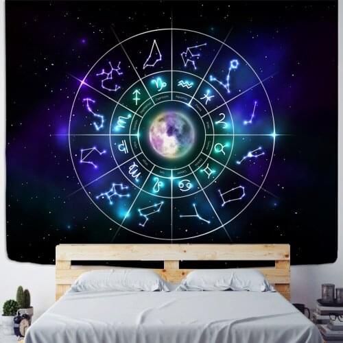 Psychedelic Compass Tapestry Wall Hanging 12 Constellations Printing Bohemian Hippie Witchcraft TAPIZ Home Decor