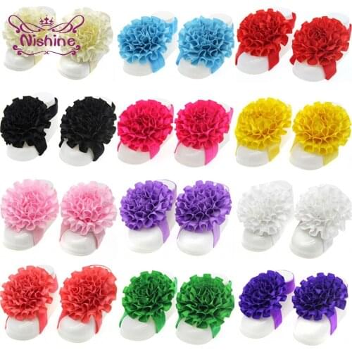 Nishine Solid Color Handmade Folded Flower Newborn Barefoots Sandals Fashion Infant Foot Decoration Baby Accessories Photo Props