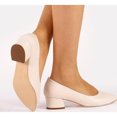 Sandra Womens Shoes Cream PU Leather Womens Design Fashion Casual Pointed Toe Shoes Women Shoes Heel Slippers Summer Pumps