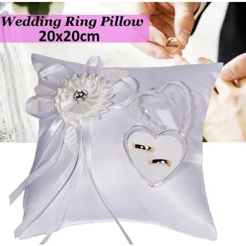 20x20cm wedding ring pillow lace flower decoration bridal wedding ring carrying cushion with bowknot rhinestone party decoration