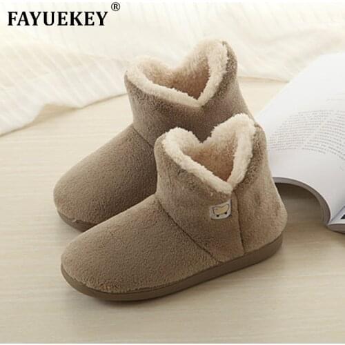 FAYUEKEY New Winter Fashion Home Women Cotton Plush Faux Fur thicken Warm Slipper Indoor Floor Outdoor Female Flat Shoes