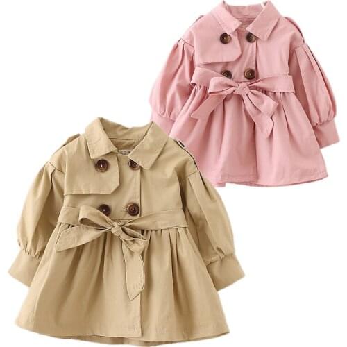Cute baby girl trench coat solid belt European style coat for 9-36M babies newborn infant outerwear coat clothes hot