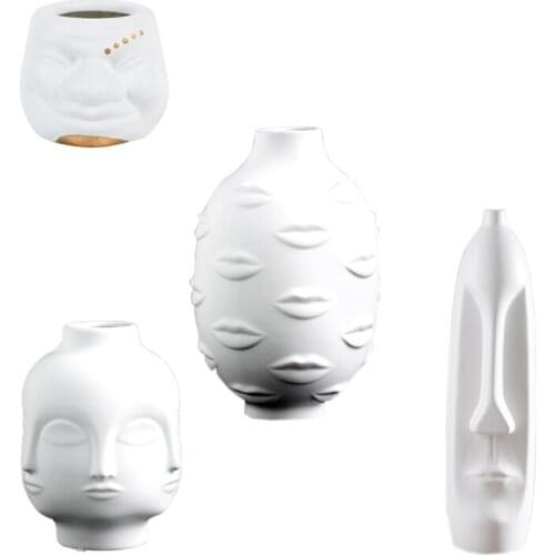 Lady Face Head Planter Vase Face Vase for Flower Human Face Flower Vase Succulent Pot Home Garden Ornament White Ceramic Craft
