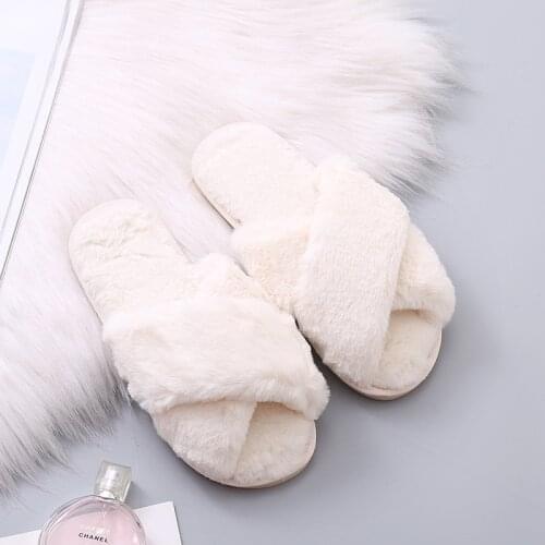2021 Winter Women House Slippers Faux Fur Fashion Warm Shoes Slip On Flats Female Slides Black Pink Cozy Home Furry Slippers