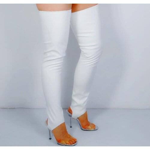Womens sexy long pu leather stockings female long sexy white black leatehr stockings 85cm R3105
