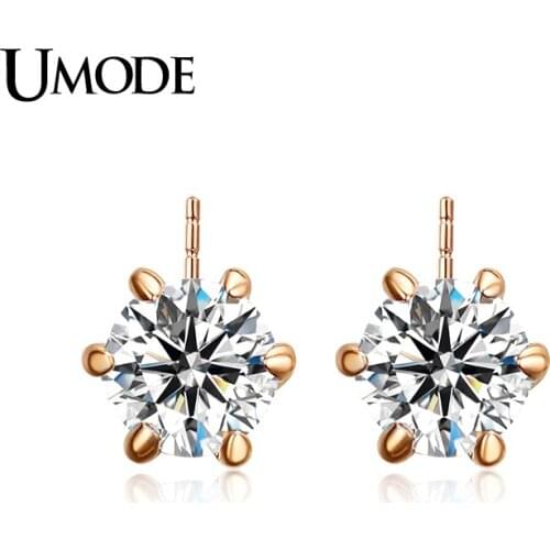 UMODE Brand Fashion Classic Design Rose Gold / Rhodium color 0.5ct Cubic Zirconia Stud Earrings For Women Jewelry Gift AJE0137