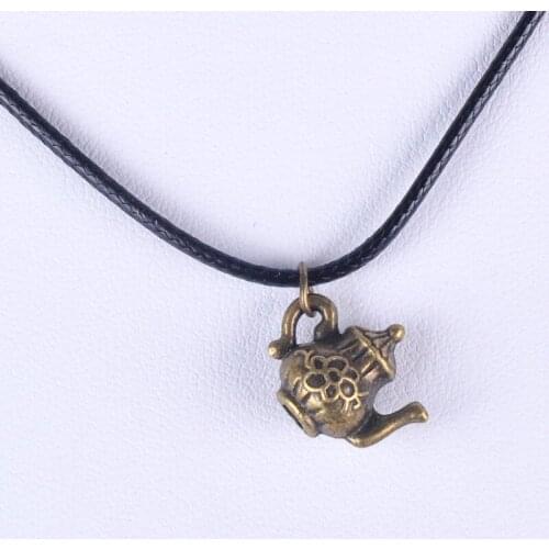 12*15MM Vintage antique bronze plated 3D teapot pendant necklace women choker wax cord rope necklace jewelry fashion jewellery