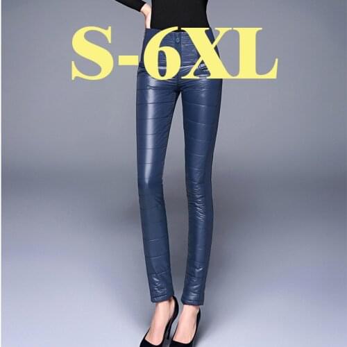 Winter Down Cotton Pants Trousers Womens High waist Slim Cotton Pants Female Reversible Down Cotton Pants Plus size Pencil Pants