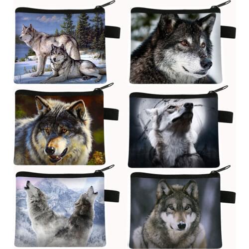 Winter Howling Wolf Coin Purse Women Wallet Little Girls Purses and Handbags Ladies Money Credit Holder Kids Change Coins Bags