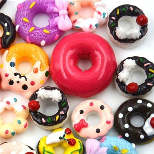 10 Pieces Resin Flat Back Flatback Cabochon Kawaii Miniature Fake Food Doughnuts DIY Craft Decoration DollHouse Accessories