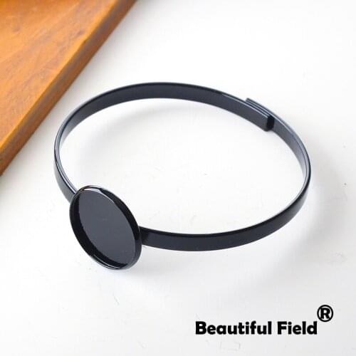 2pcs Fit 20mm Bracelet Base Round Cabochon Setting Black Color Cameo Base Blank Tray Button Lock