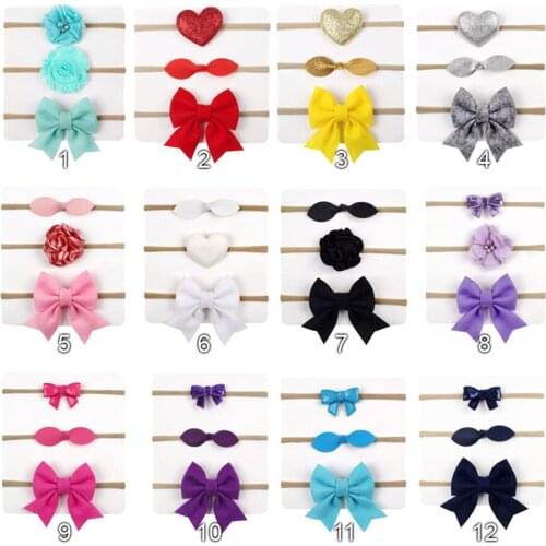 3pcs/set Mini Hair Bows hair band Nylon Headband For Girls Kids Hair Bow/flower Thin Elastic Kids Hair Accessories