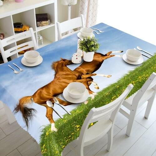 Horse Prairie Pattern 3D Tablecloth Customized Thickened Polyester Cotton Dust Hotel Party Wedding Rectangular Table Cloth
