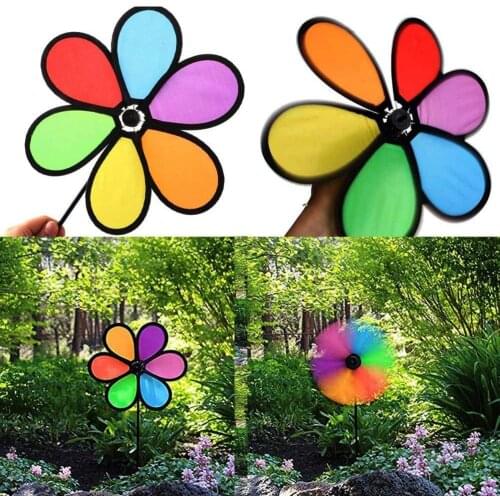 4 Pcs Colorful Rainbow Flower Windmill Spinner Wind Home Garden Yard Patio Outdoor Decoration Kids Toy Lightweight Easy Removal