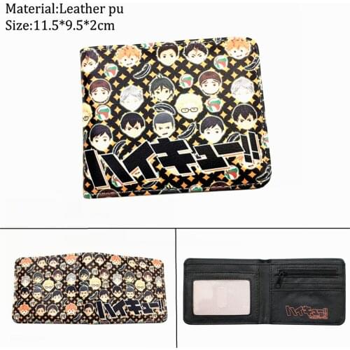 Anime Haikyuu!! PU Wallet Short Boys Girls Cartoon Bifold Photo Coin Card Holder Layers Unisex Zip Pocket Casual Print Purses